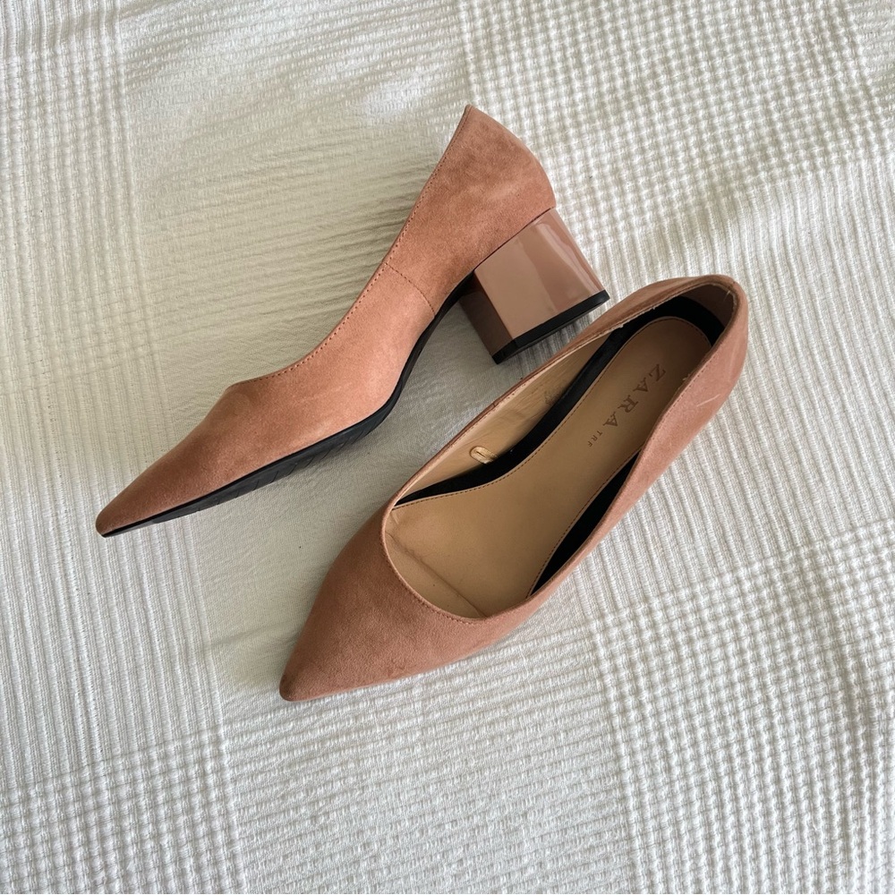 Zara Women's Blush Block Heel Pumps
